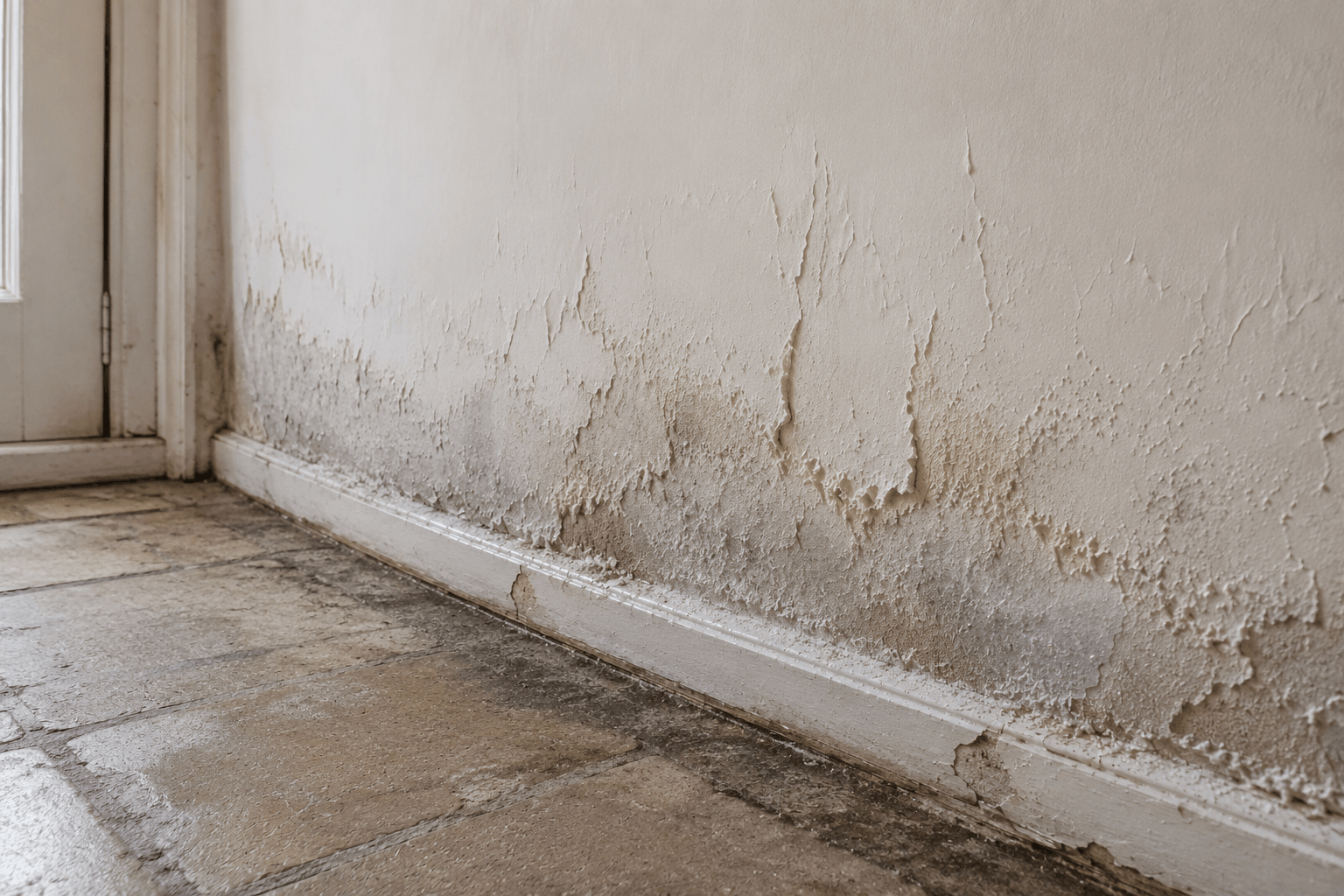 Salpêtre sur un mur en brique traité contre l'humidité à Toulouse